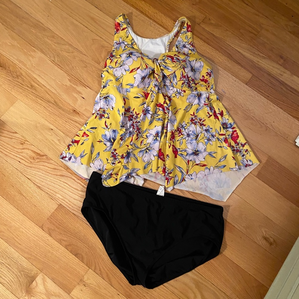 Yellow floral two piece swimsuit